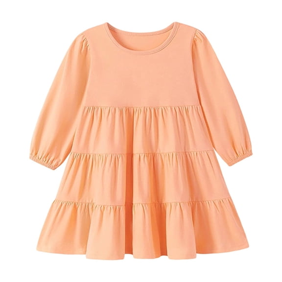 Angala Daily Wear Dress For Girls Long Sleeve Crew Neck Solid Color Girls Back To School Dresses