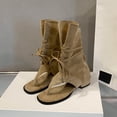 thumbnail image 3 of FRSASU Womens Tassel Embellished Flip Summer Boots Vintage Open Toe Flat with Slip On Mid-calf Booties Khaki, 3 of 9