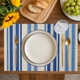 thumbnail image 4 of Blue Striped Placemats Set of 8, Farmhouse Modern Stripes Placemats for Dining Table, Place Mats for Kitchen Tabletop, Waterproof Wipeable Dining Table Mats Set, 4 of 9