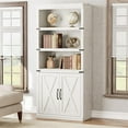 thumbnail image 2 of Farmhouse Bookcase with Barn Doors - 5-Tier Tall Shelf with Adjustable Shelves and Storage Cabinet, Antique White, 31.5 In, 2 of 5