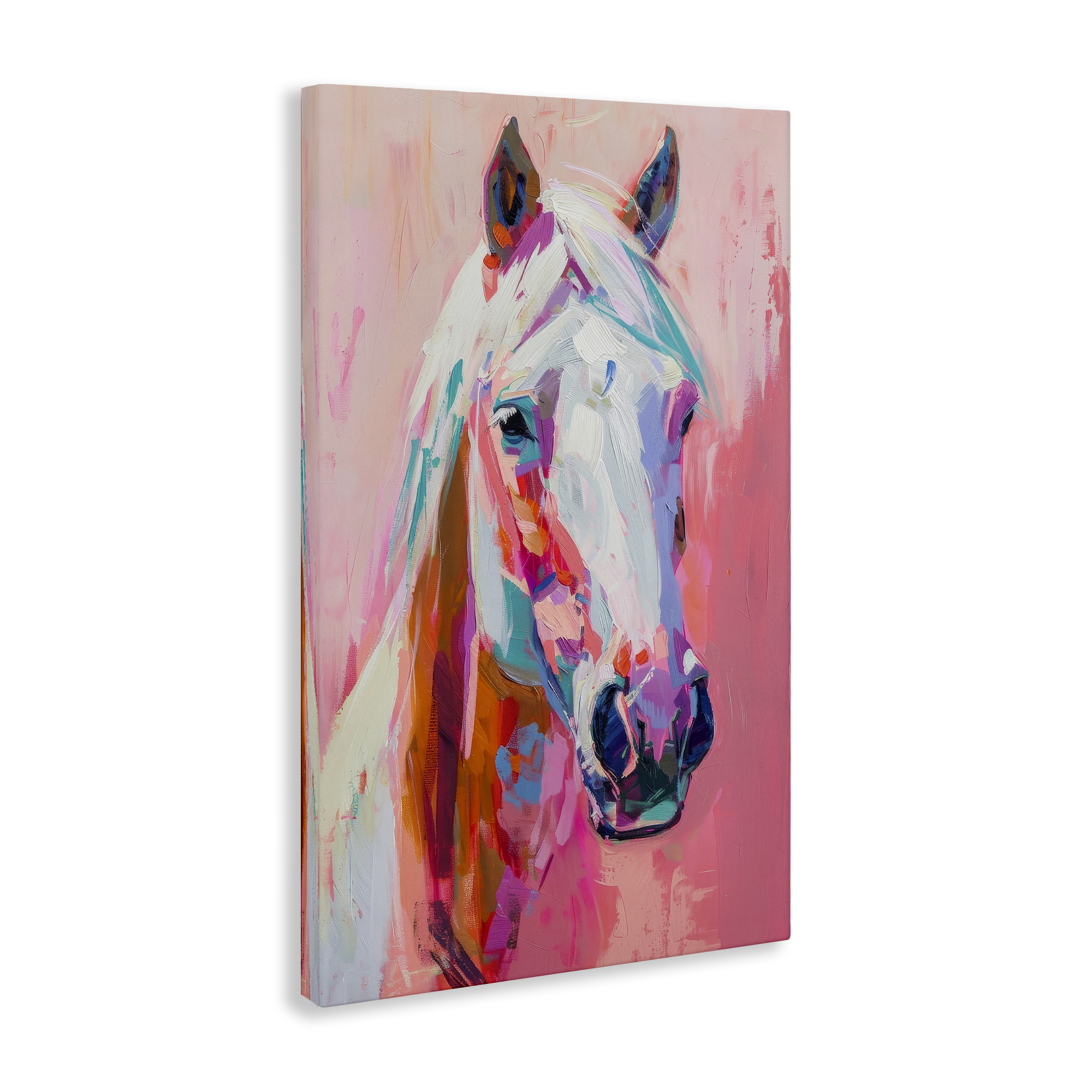 Stupell Industries Horse Visage on Pink Animals Painting Wrapped Canvas Art Print Wall Art, 16 x 24