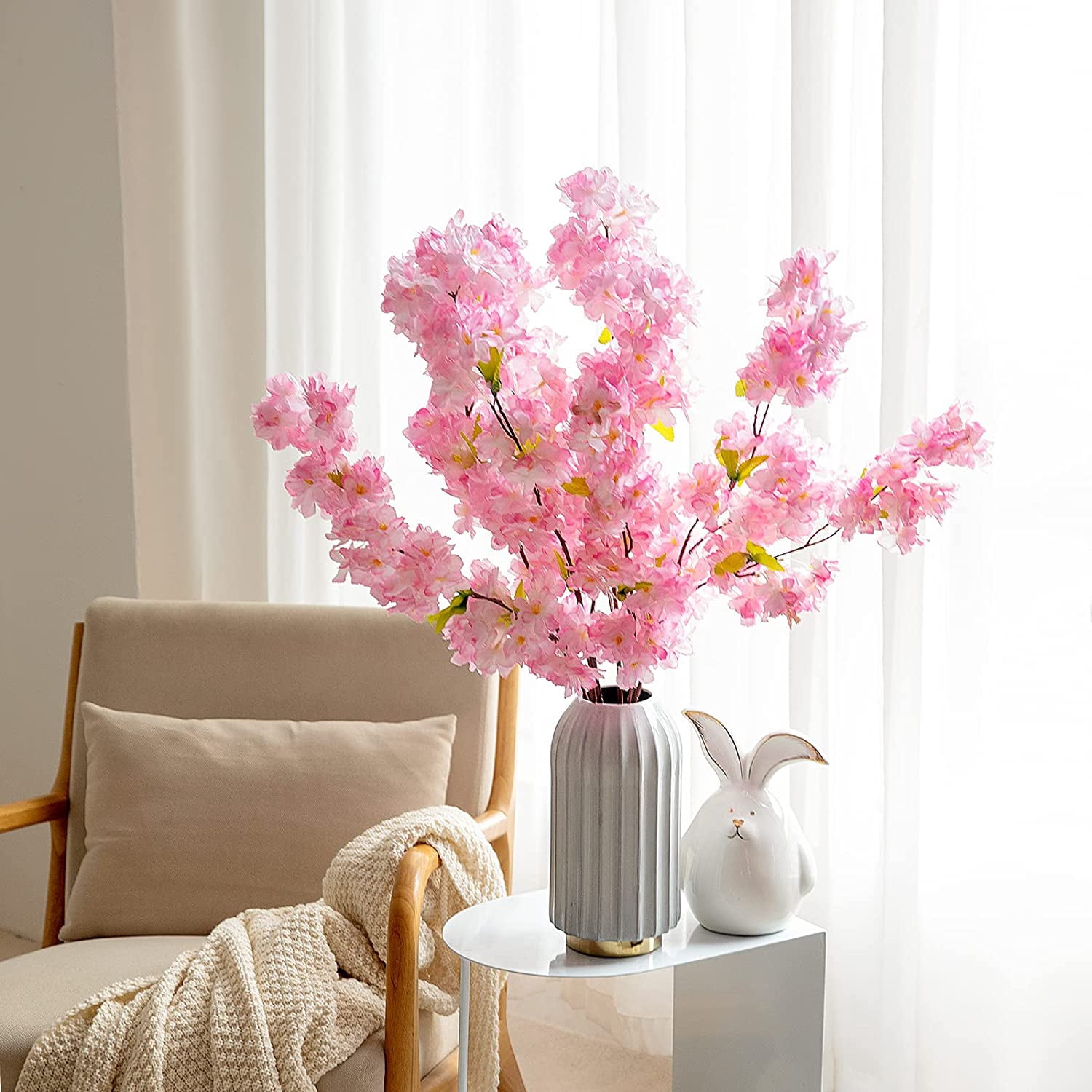 Silk Cherry Blossom Branches, 39.3in Artificial Cherry Blossom Tree Stems, Fake Plum Blossom Flowers Arrangement for Wedding Home Japanese Decor, Set of 3