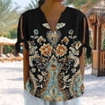 thumbnail image 2 of Going out Tops for Women V Neck Button Floral Printed Tie Shoulder Short Sleeve Blouses Summer Casual Shirts (M, Black), 2 of 7