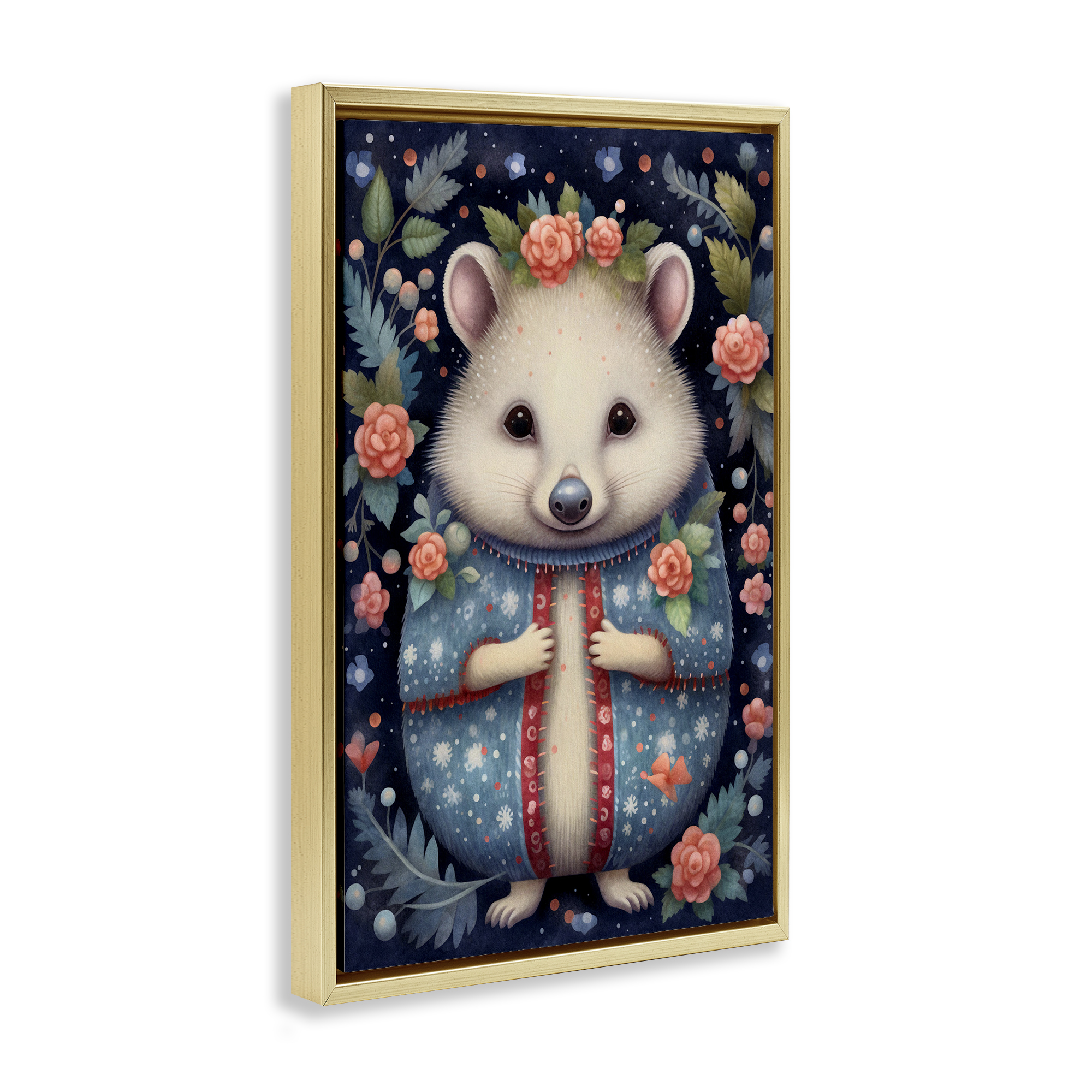 Stupell Industries Woodland Pattern Hedgehog Animals & Insects Painting Gold Floater Framed Art Print Wall Art, 21 x 31