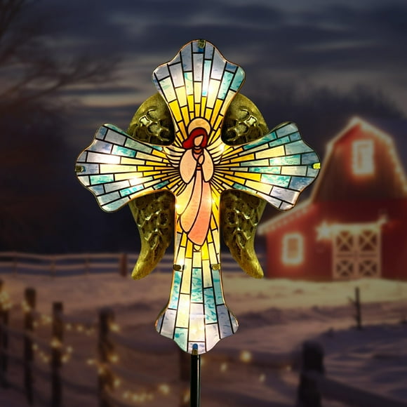 Luz Solar de Cruz para Jardín con Alas de Ángel Hokfirm
