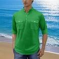 thumbnail image 2 of OHMZYZO Mens Henley Shirts Long Sleeve Button Down T-Shirt Casual Stand Collar Cotton Linen Work Tops with 2 Pockets Green XL, 2 of 8