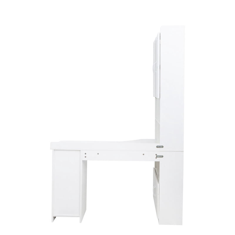 L-Shaped Corner Computer Desk with Cabinets and 1 Drawer, Office Desk with Bookshelf and Hutch, Writing Table Large Workstation with Open Shelves
