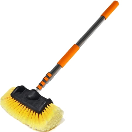 LAANPOLE 12FT Car Wash Brush with Long Handle, Car Cleaning Brush with 12 Inch Soft Bristle, Solar Panels Cleaner with Telescoping Pole for RV, Truck, Boat, House Siding