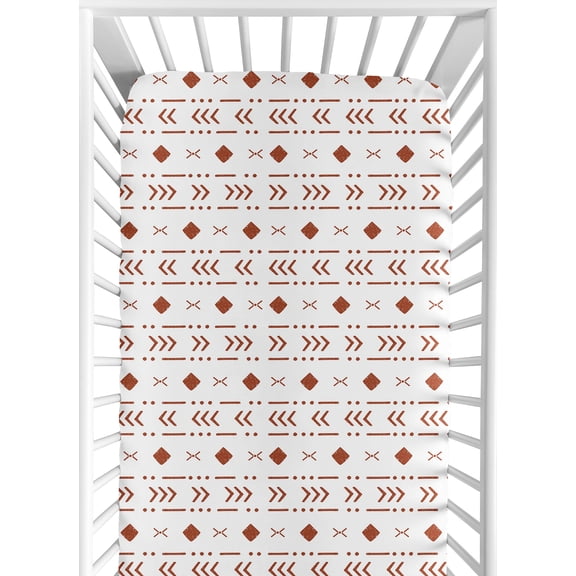 Sweet Jojo Designs 200 Thread Count 180 Gsm White Rust Boho Tribal Fitted Crib Sheet, Standard