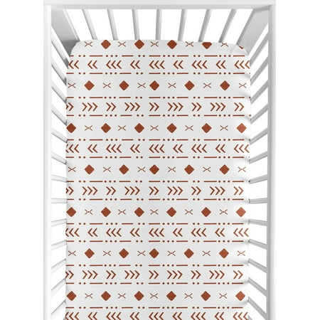 UPC: 0846480090076 | Sweet Jojo Designs White Rust Boho Tribal Mudcloth Boy Girl Fitted Crib Sheet Baby or Toddler Bed Nursery – Orange Woodland Bohemian Southwest Geometric Arrow Gender Neutral Aztec Mud Cloth