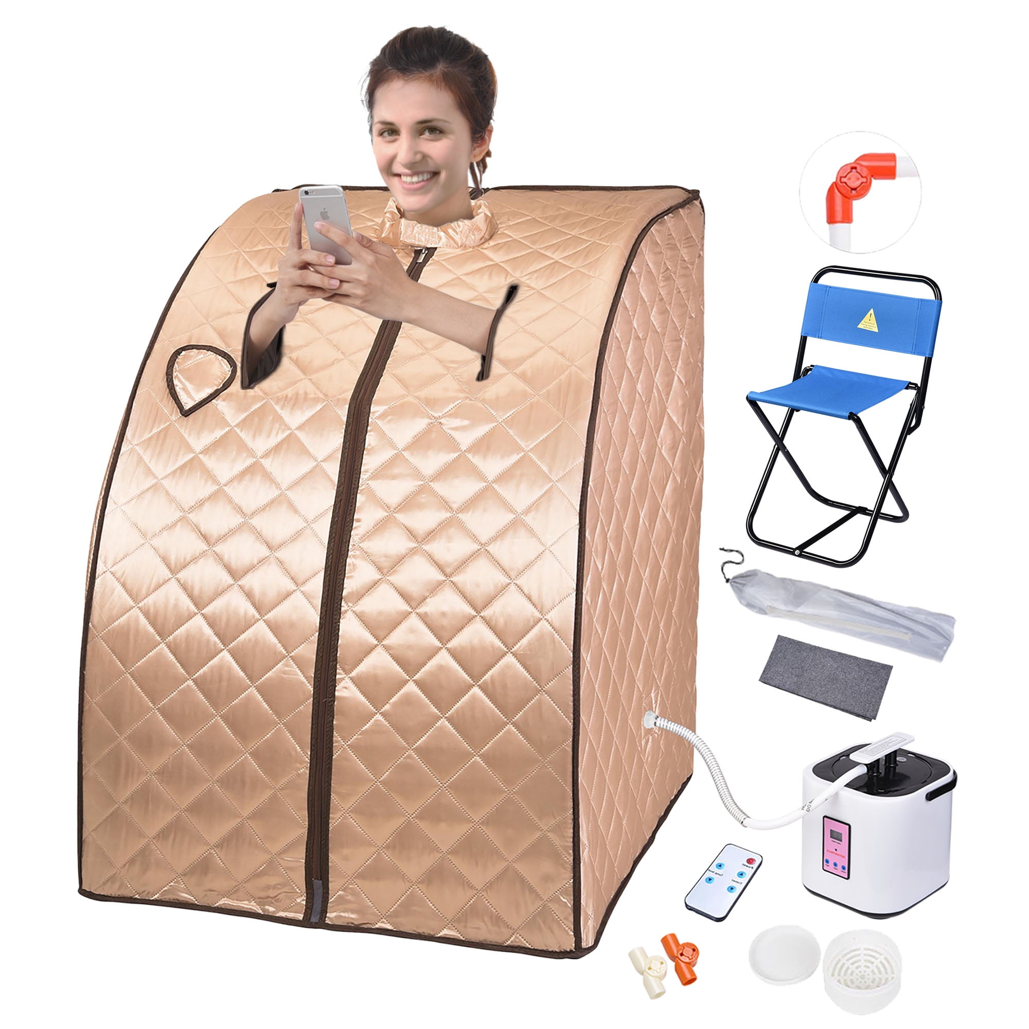Jacksking Portable Steamer Sauna Sauna Pot Tent Set Sauna Therapeutic Machine Home Personal Spa Indoor Body Slimming Therapy for Relaxation 2L EU 220V 