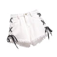 thumbnail image 4 of Pantalones cortos de mezclilla para mujer Pantalones cortos sueltos de Jean para niña Pantalones ajustados de cintura alta, Blanco, L Yuarrent AP001242-03B, 4 of 7