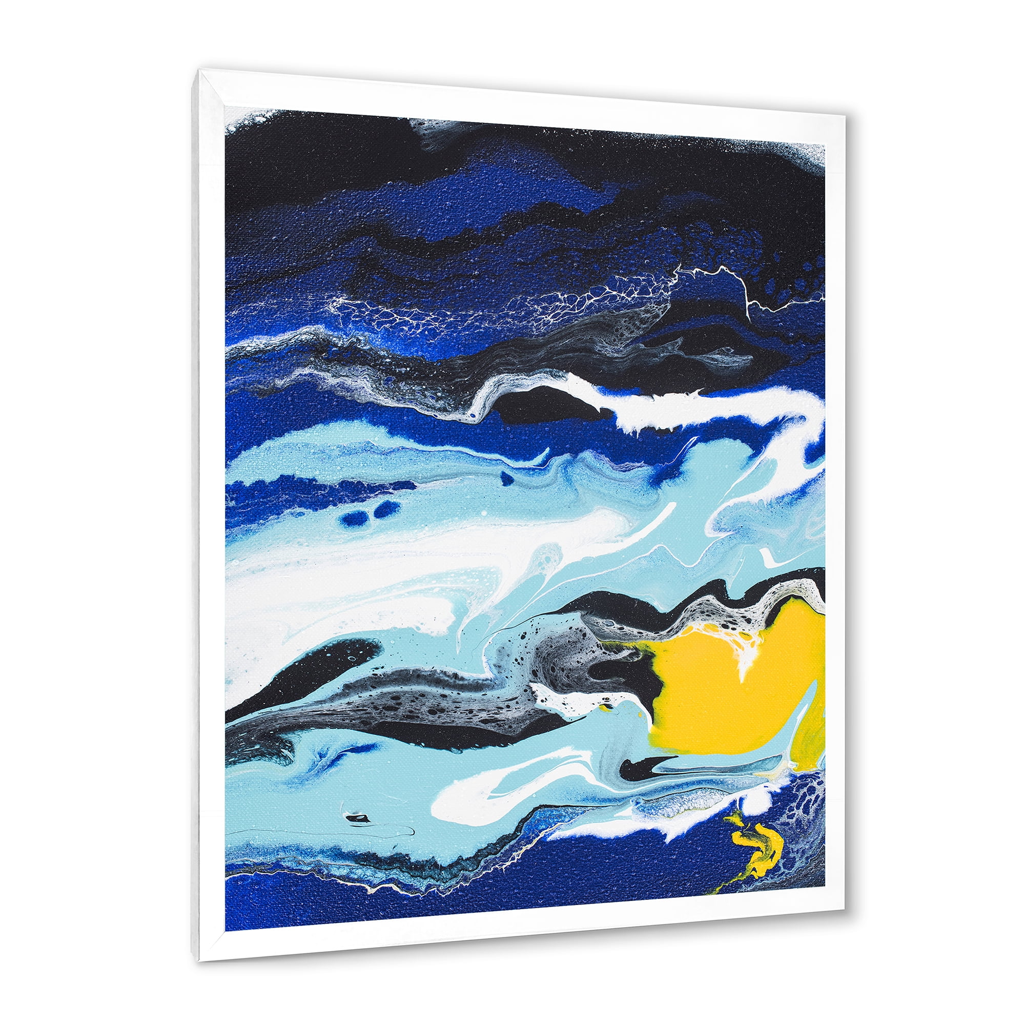 Designart 'Abstract Composition In Blue and Yellow VIII' Modern Framed Art Print