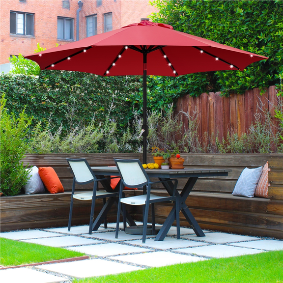 Yaheetech 9FT LED Patio Market Umbrella with 22lbs 17.5'' Patio Market Umbrella Base, Red