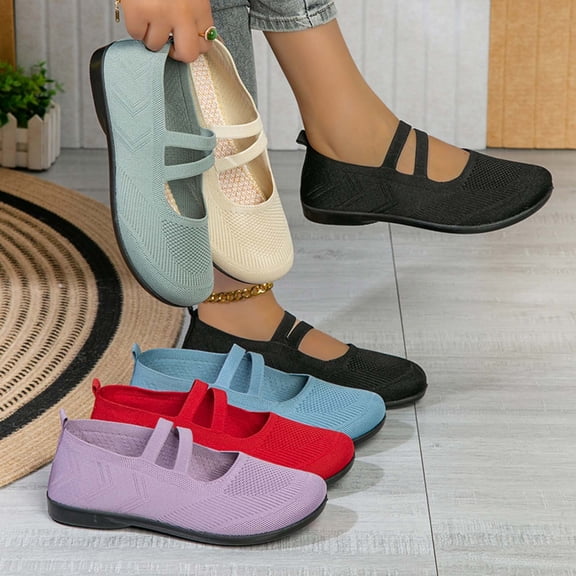CAIXAI Walking Shoes with Wide Width Wide Toe Box Shoes Women Lightweight Mesh Knitted Womens on Sneakers -On Arch Support Womens Mary Jane Shoes Hands Free Go Walk Shoes