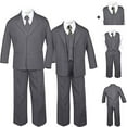thumbnail image 1 of Boy Baby Kid Teen Formal Wedding Dark Grey Tuxedo Suit Black Dot Necktie sz S-20, 1 of 7