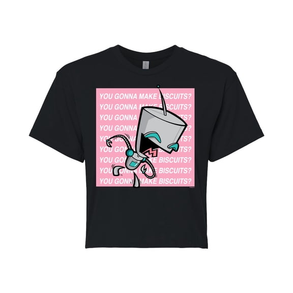 Invader ZIM - ZIM Happily Sticking His Tongue Out - You Gonna Make Biscuits - Juniors Cropped Cotton Blend T-Shirt