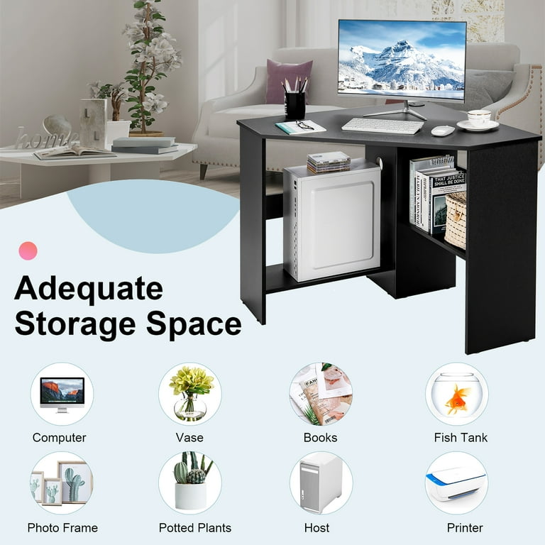 Costway Corner Computer Desk with Storage Shelf, Black - Walmart.com