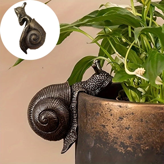 Qocolcyl Under $5 4.09in Bronze Resin Snail Pot Hugger Statue, Cute Animal Figurine Hanging On Flower Pot Edge Ornament for Indoor Outdoor Garden Patio Plant Decor Gift