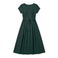 thumbnail image 4 of Xaqiouau Women's V Neck Cap Sleeve Midi Dress with Belted Waist Pleated A-Line Flare Casual Work Party Dress, 4 of 6