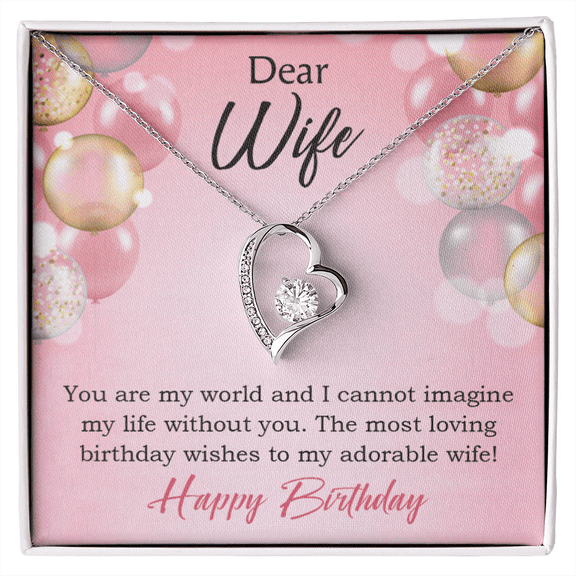 To My Wife Adorable Wife! Birthday Message Forever Necklace w Message Card