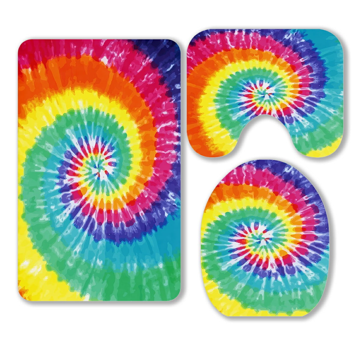 ECZJNT Tie Dye Background 3 Piece Bathroom Rugs Set Bath Rug Contour