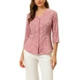 thumbnail image 1 of Blusa de mujer Inspire Chic con cuello en V, mangas 3/4, estampado de lunares y corazones, parte delantera con botones, color rosa, talla 3XL, 1 of 7