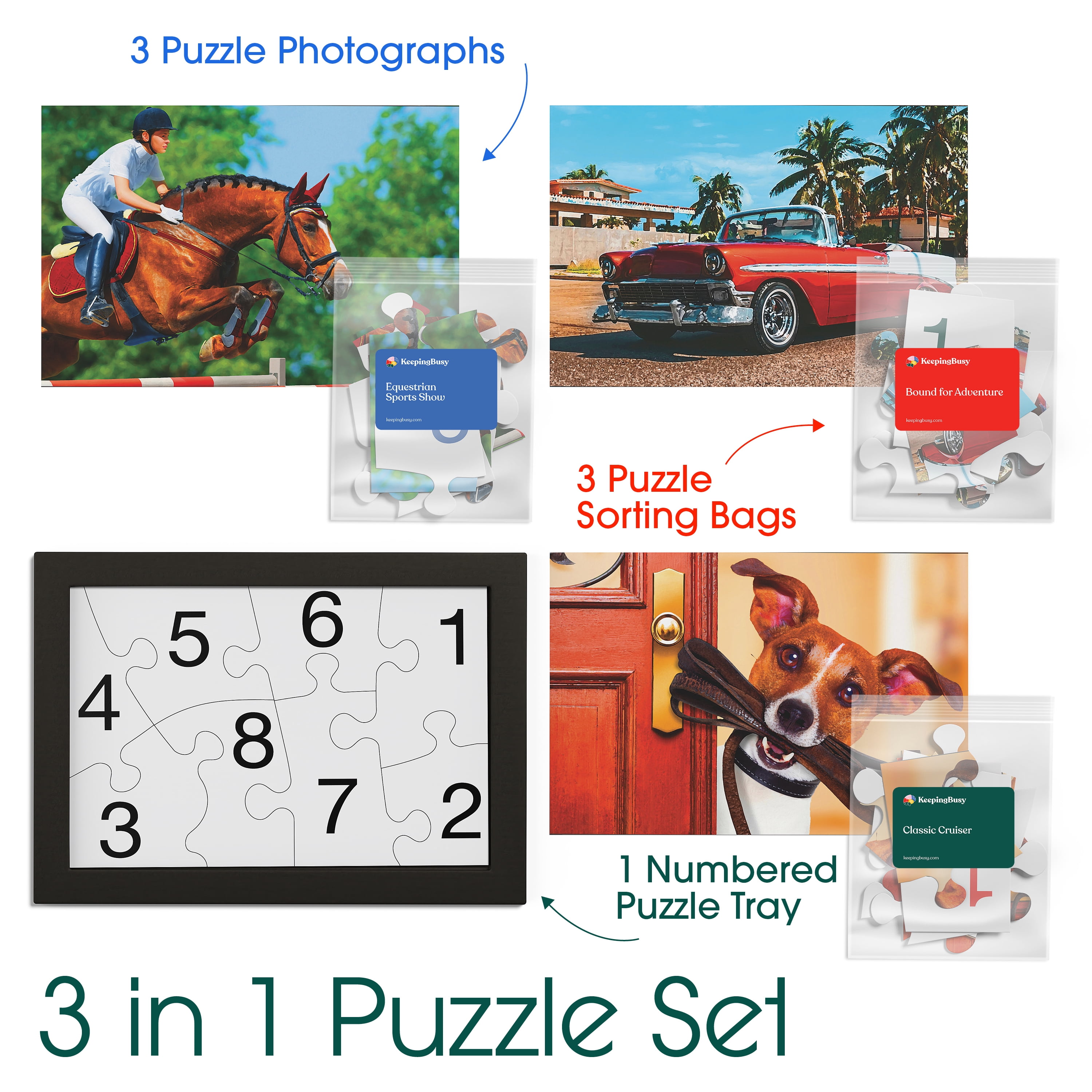 Keeping Busy Dementia Puzzles for Seniors | 3 in 1 Set Numbered 8 Piece Alzheimer Puzzle for Seniors