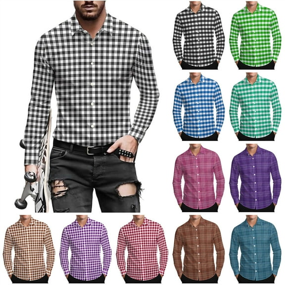 BiZtdJrK Men's Plaid Long Sleeve Button Down Dress Shirts Slim Fit Business Work Tops Casual Lapel Checkered Shirt, Army Green, S