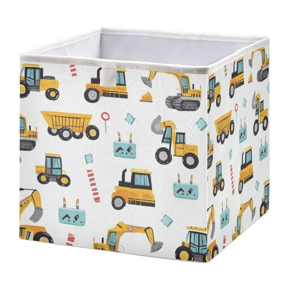 Open Home Storage Bins Durable Foldable Fabric Organizers for Clothes Toys Books 11.02x11.02x11.02 in Construction Trucks and Excavators