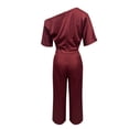thumbnail image 5 of Women's Soild Color Satin Jumpsuit, Elegant Off Shoulder Wide Leg Romper with Side Pockets, High Waisted Casual Jumpsuits for Women Evening and Daily Wear Wine L, 5 of 5