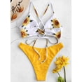 thumbnail image 4 of Zaful for Women Sunflower Print Lace-up Crisscross Bikini Set Rubber Ducky Yellow S, 4 of 7