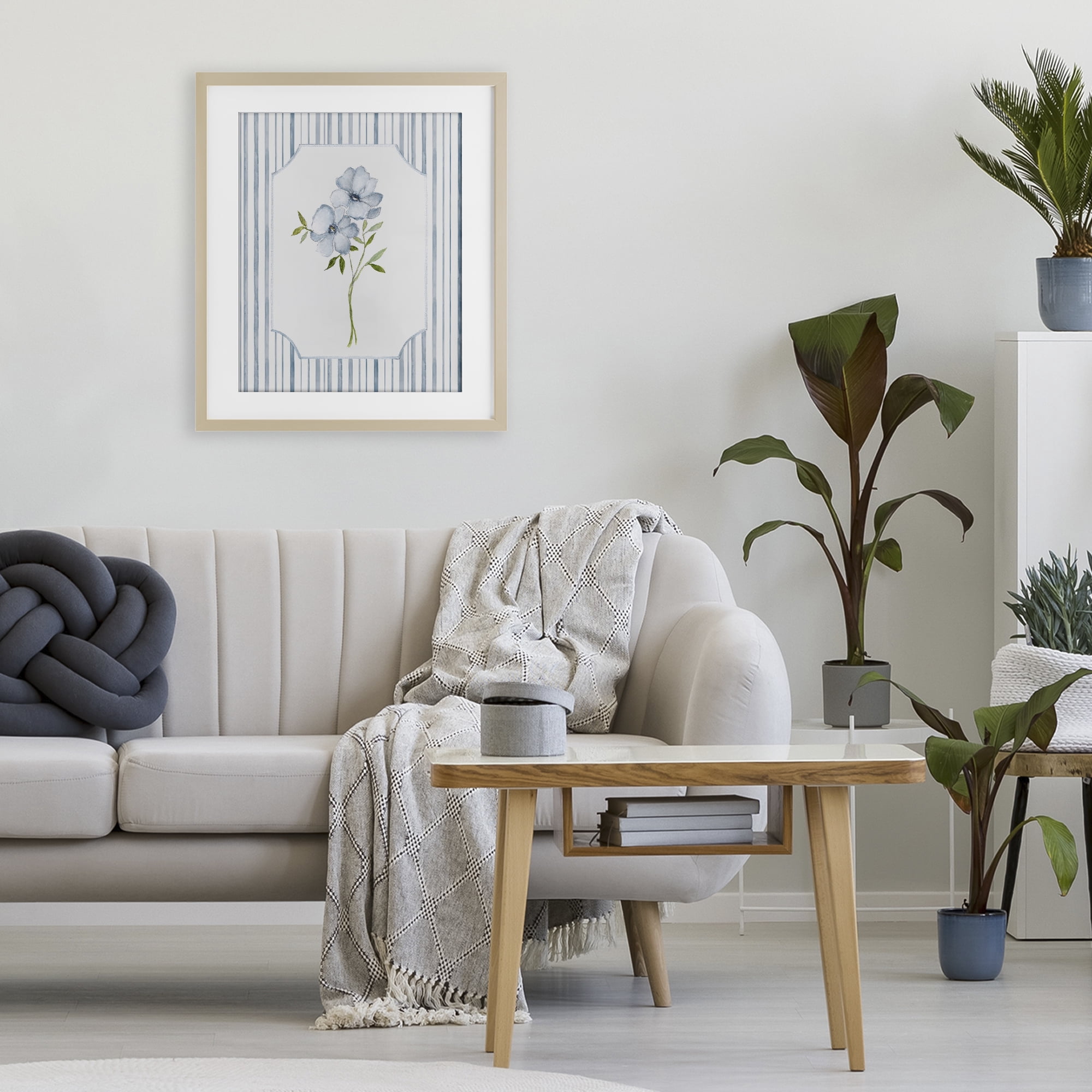 Stupell Industries Blooms And Stripes Birch Framed Print Under Glass, design by Tava Studios