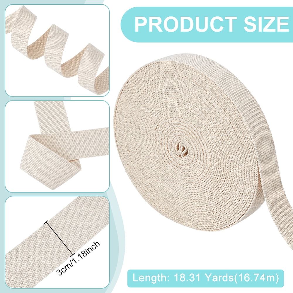 18.31 Yards Cotton Webbing Tape 1-1/8 Inch Wide Beige Heavy Twill Ribbon Herringbone Sewing Ribbon for DIY Craft Sewing Home