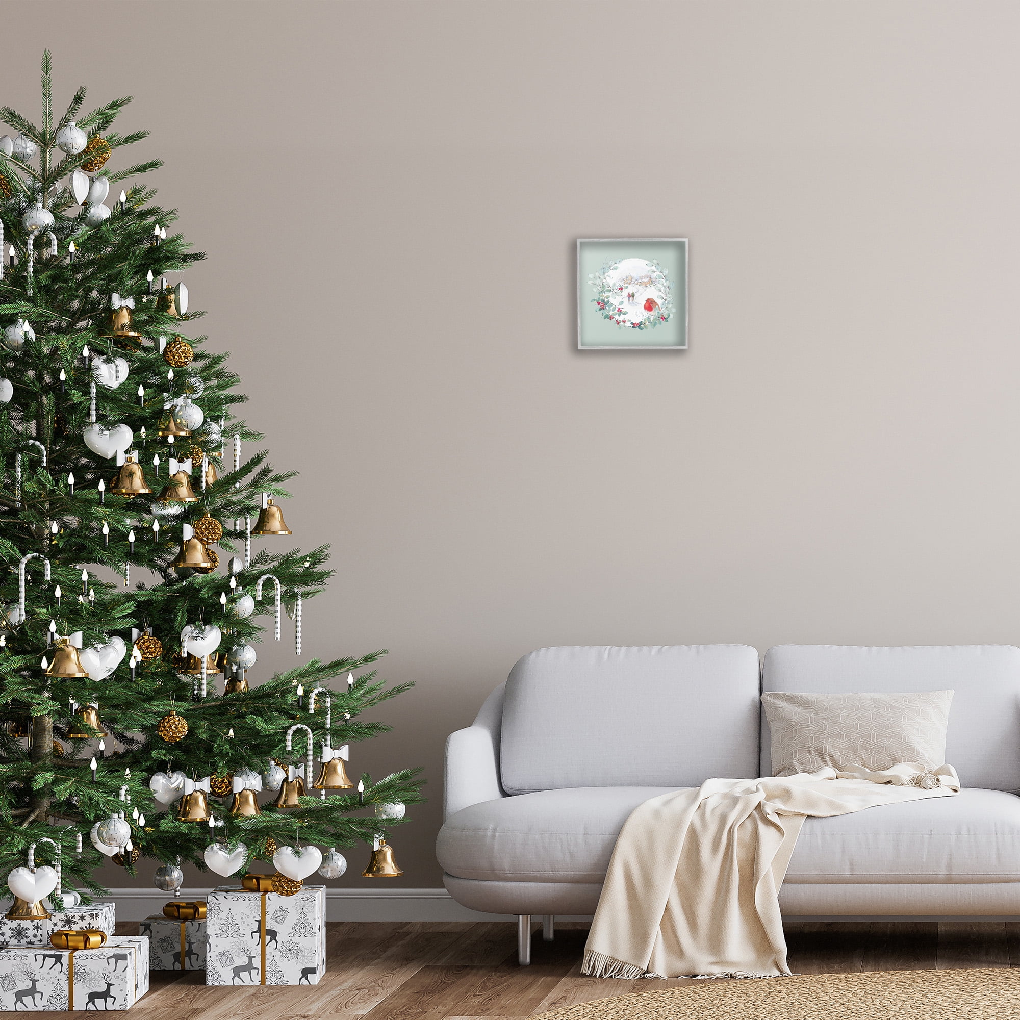Stupell Industries Winter Scene with Border Holiday Painting Gray Framed Art Print Wall Art, 12 x 12