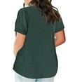 thumbnail image 4 of Pxxlle Plus Size Short Sleeve Tshirts for Women Solid Color Casual V Neck Shirts Oversized Summer Tunic Tops Loose Fitting Basic Tees for Ladies Green S, 4 of 5