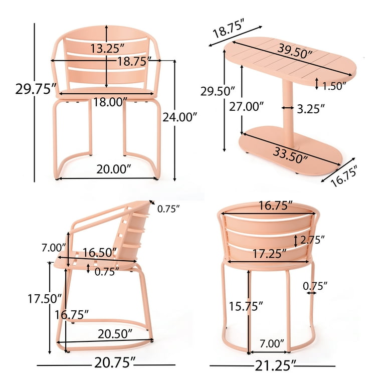 Monica Outdoor 3 Piece Iron Bistro Set, Matte Coral - Walmart.com