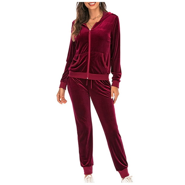 Velour Tracksuit Womens 2 Pieces Joggers Outfits Jogging Sweatsuits Set  Soft Sports Sweat Suits Pants with Pockets 