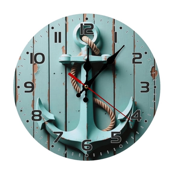 Anchor Rope Nautical Wall Clock 10 Inch Silent Non Ticking Round Wooden Clock Decoration for Living Room Kitchen Bedroom Bathroom Office Classroom
