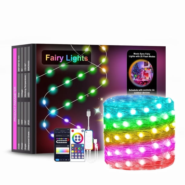 Tira de Luces Led Solares Inteligentes con Control Remoto y App | Cadena de Luces Led de 10 M y 100 Led con Sincronización Musical para Dormitorio, Fiesta y Decoración de Exteriores