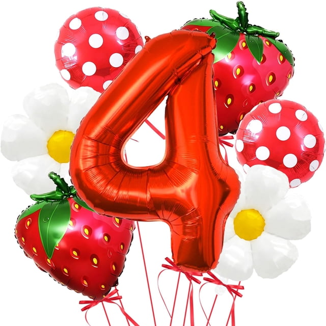 Set de globos Corabsar de fresa para 4.º cumpleaños, 7 piezas