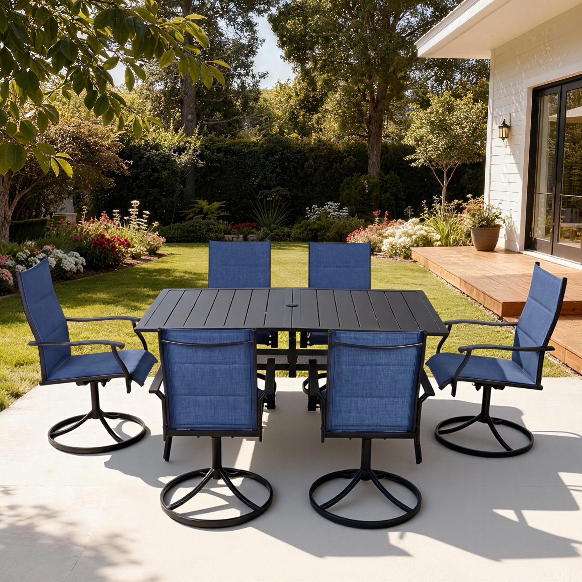 DELMANGO Patio Swivel Chairs Set of 6, Outdoor Dining Chairs High Back, All-Weather Textilene Swivel Rocker Chair for Lawn Porch Garden, Blue