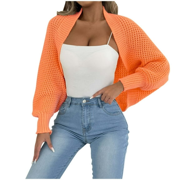 ShiShine Women's Long Sleeve Open Front Knitted Crop Cardigan Drop Shoulder Knit Shrug Sweater