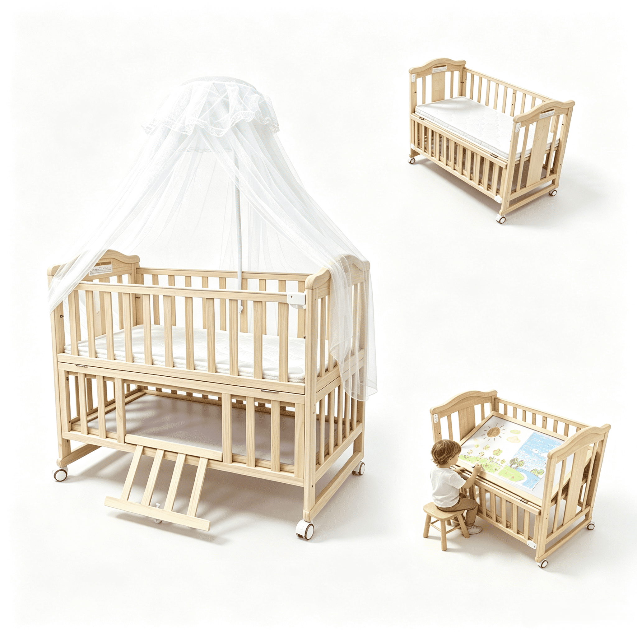 daVinci Sammy Scallop 4 in 1 Convertible Crib, Strawberry Red