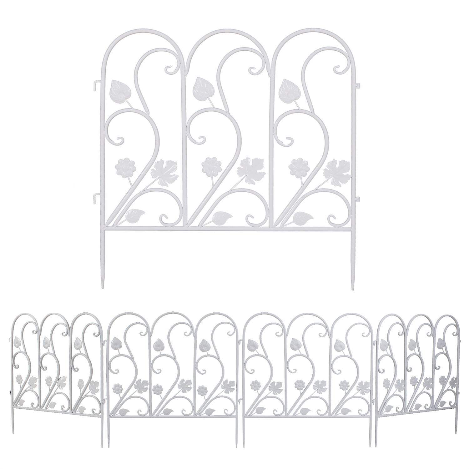 LINJH 5 Pack Decorative Garden Fence For Landscaping White Panels Rust Proof Metal