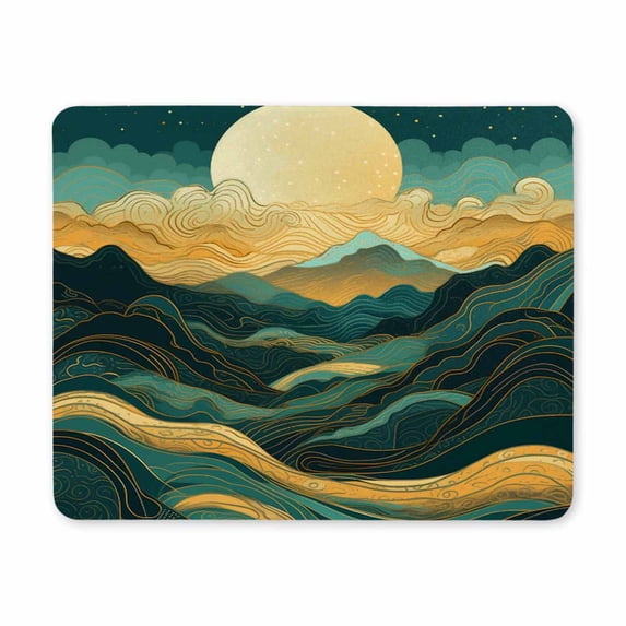 Gold Mountain Mouse Pad, Personalized Premium Texture Custom Computer Cute Mouse Pad Design, Women Mousepad with Washable Lycra Cloth Non-Slip Rubber Base for Office,Green Landscape Line Art