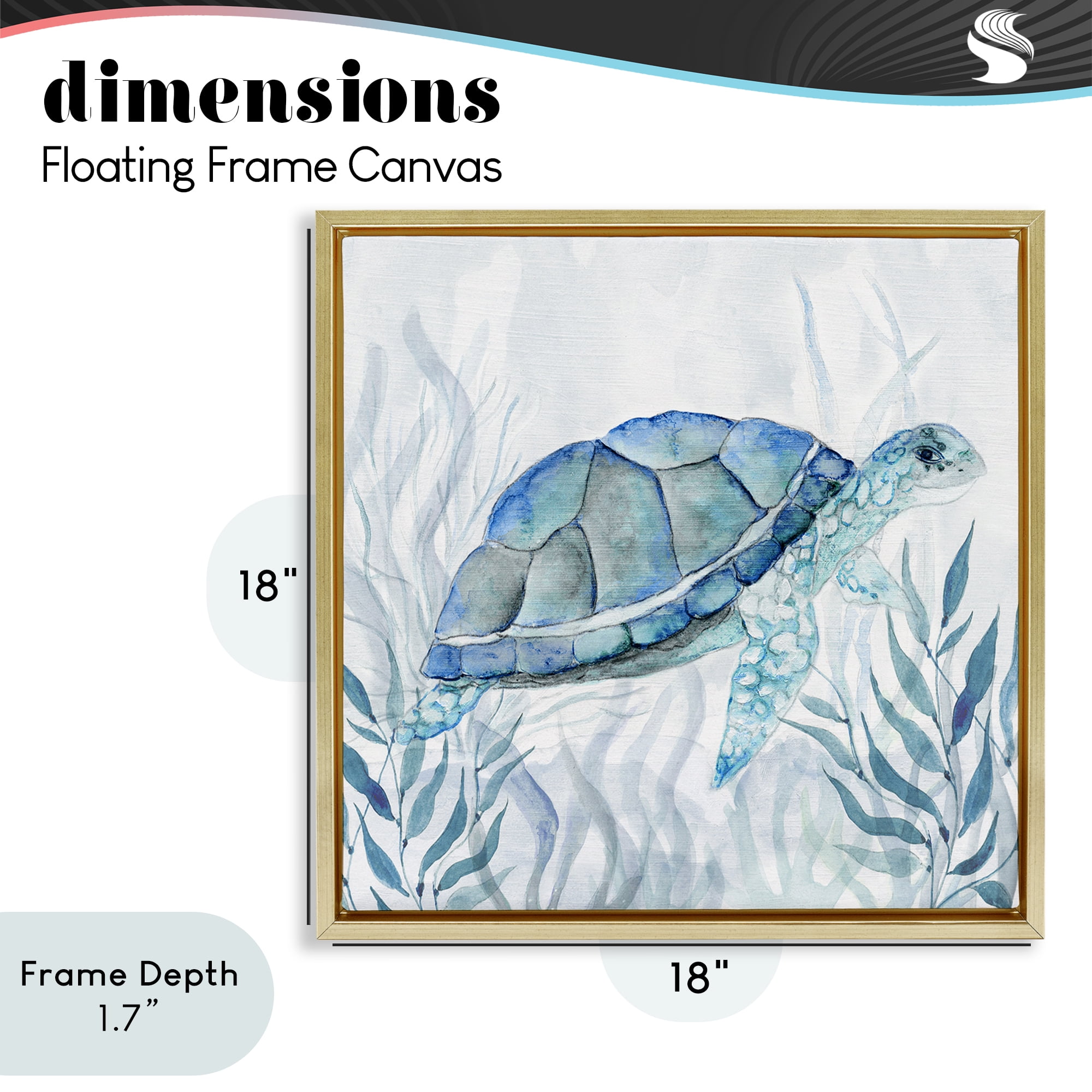 Stupell Industries Smiling Turtle Gaze Gold Framed Floater Canvas Wall Art, design by Janet Tava