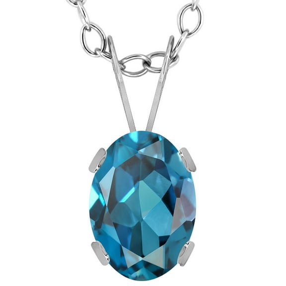 Gem Stone King 1.00 Ct Oval London Blue Topaz 14K White Gold Pendant With Chain
