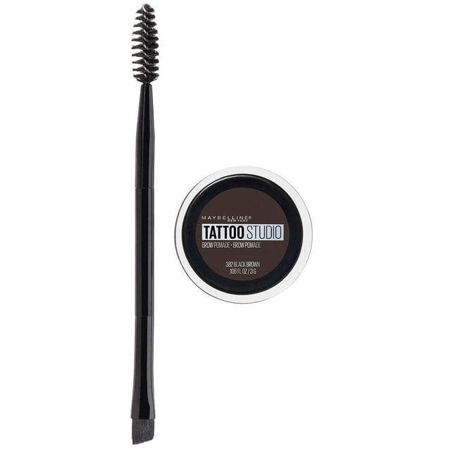 Maybelline TattooStudio Pomada de cejas de larga duración, construible, maquillaje de cejas, negro marrón, 1 unidad