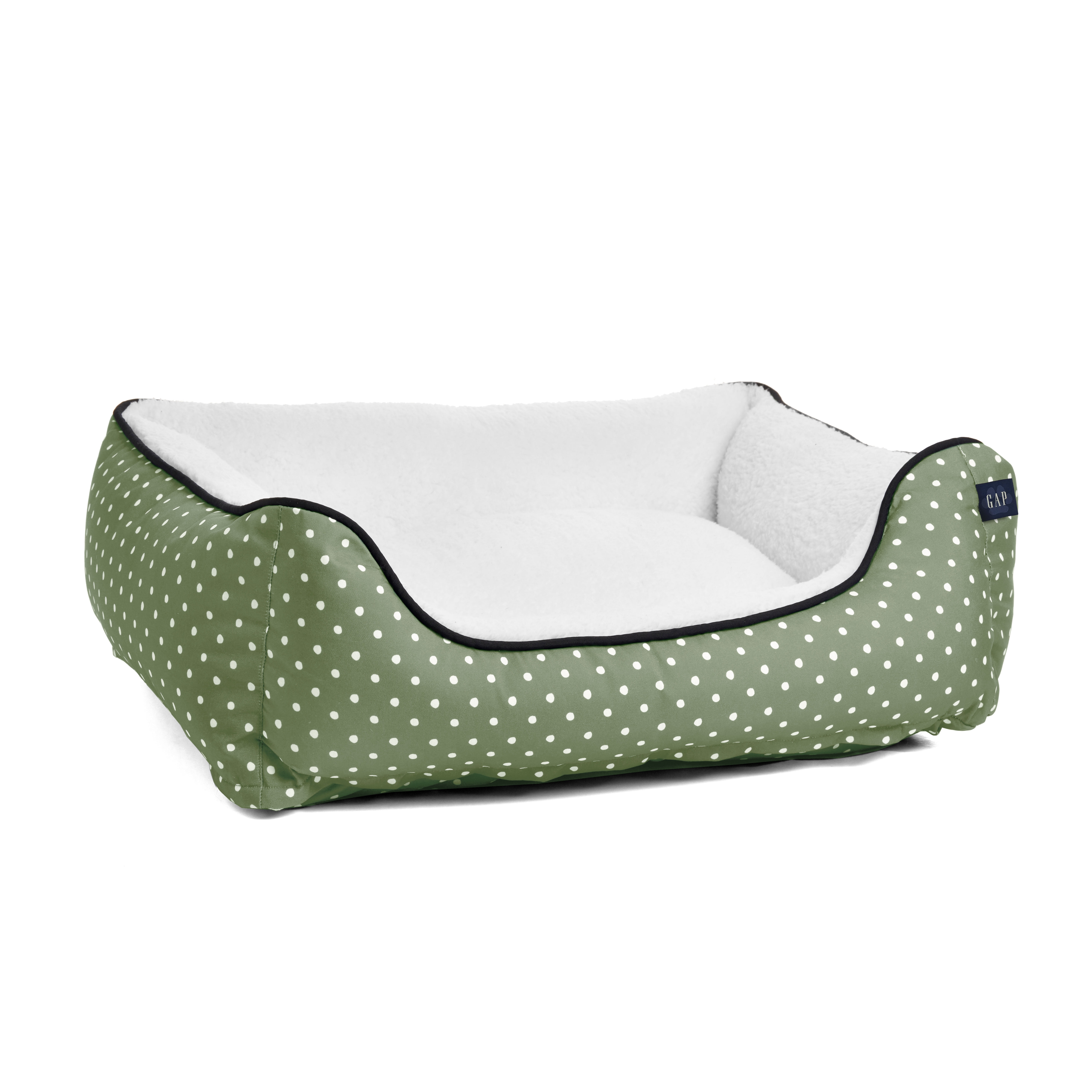 Gap Painted Dot Cuddler Pet Bed, Recycled Polyester Cover with Sherpa inner, Medium 25"x21", Sage
